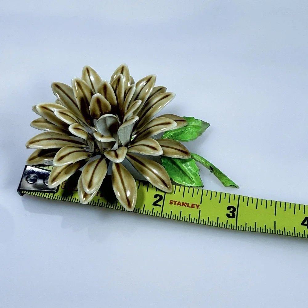 Vintage Enamel Flower Brooch 1960s MOD Earth Tones 3 inches